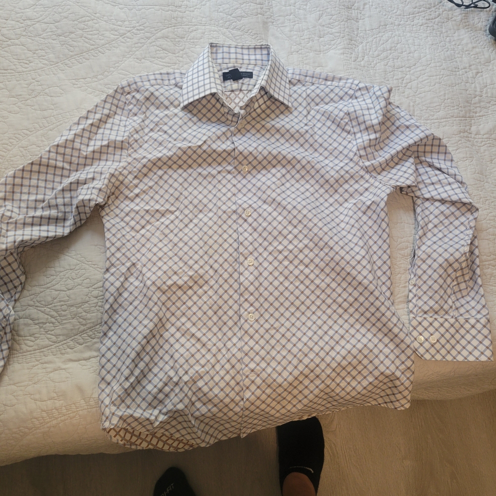 Express Casual Button Down Shirt in White and Brown